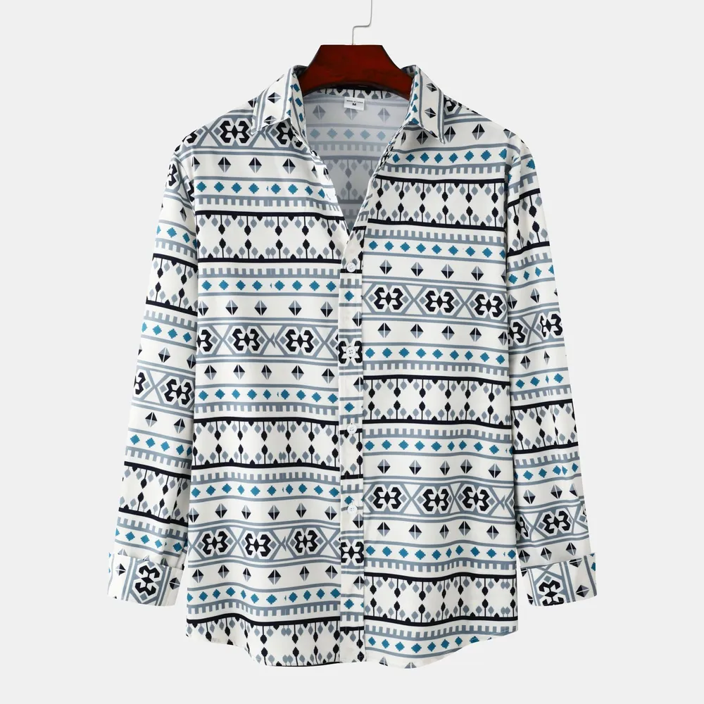 Men's Geometric Pattern Long Sleeve Casual Shirt, image 2