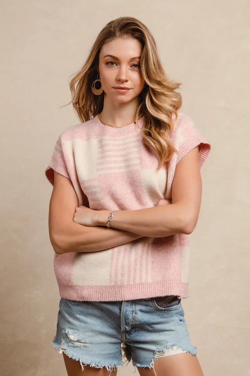 Checker With Stripes Pattern Sleeveless Sweater, image 2