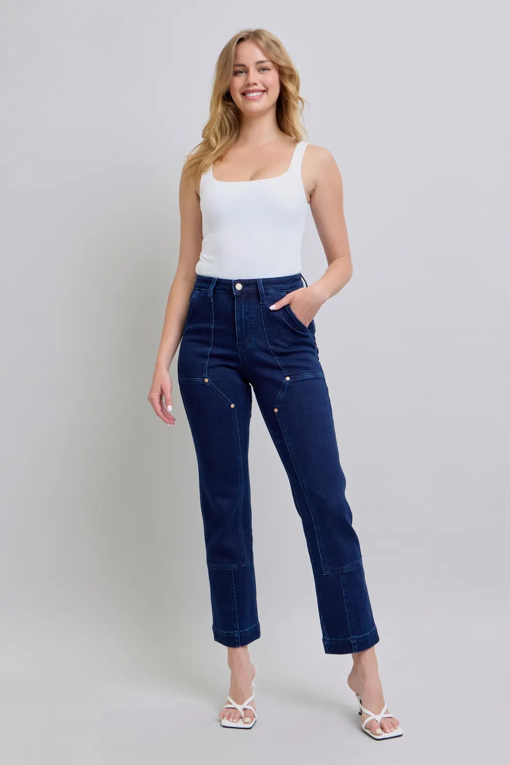 Full Size Hw Work Wear Knee Patch Straight Jeans Plus Size, image 4