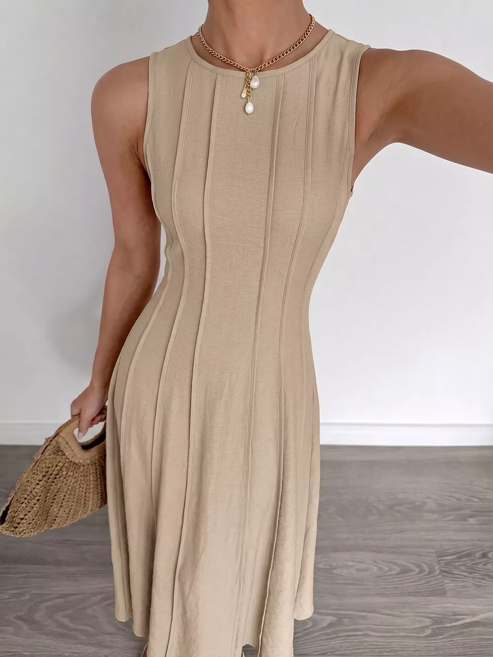 Round Neck Sleeveless Texture Maxi Dress, image 2