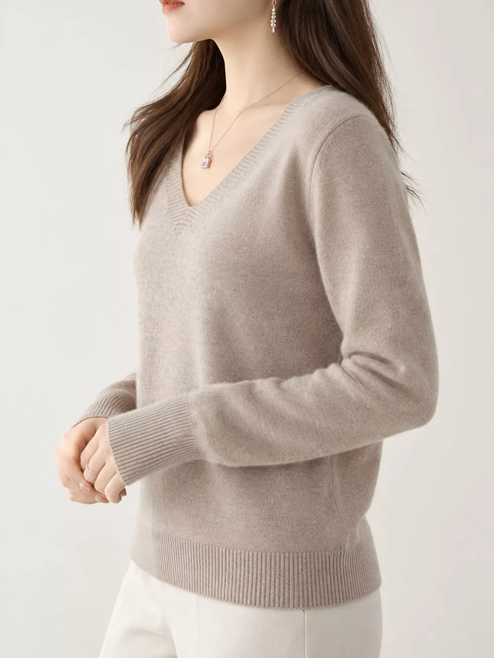 V-Neck Solid Color Sweater, image 34