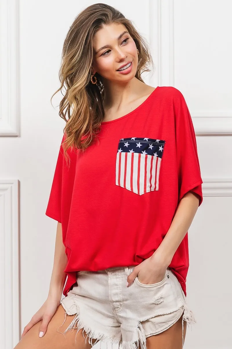 French Terry With Front Pocket Dolman Sleeves Top