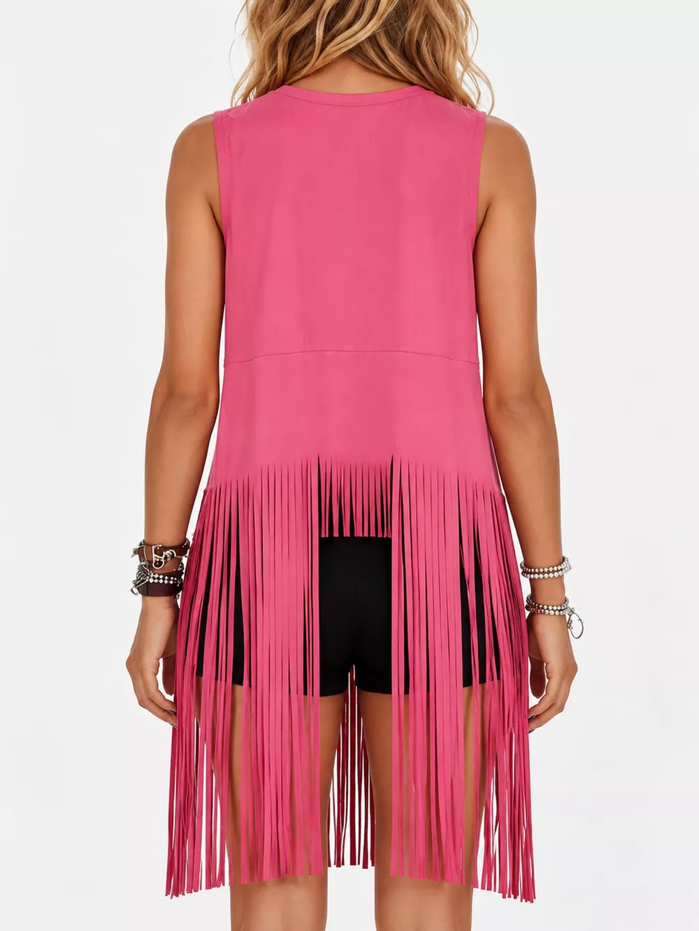 Full Size Fringed Sleeveless Vest Coat Plus Size, image 14
