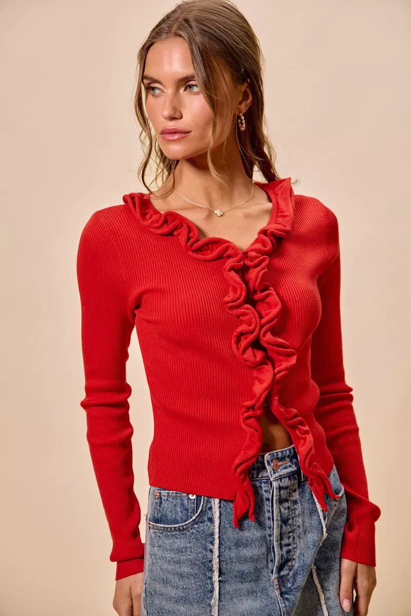 Cascade Ruffle Ribbed Sweater Cardgian, image 9