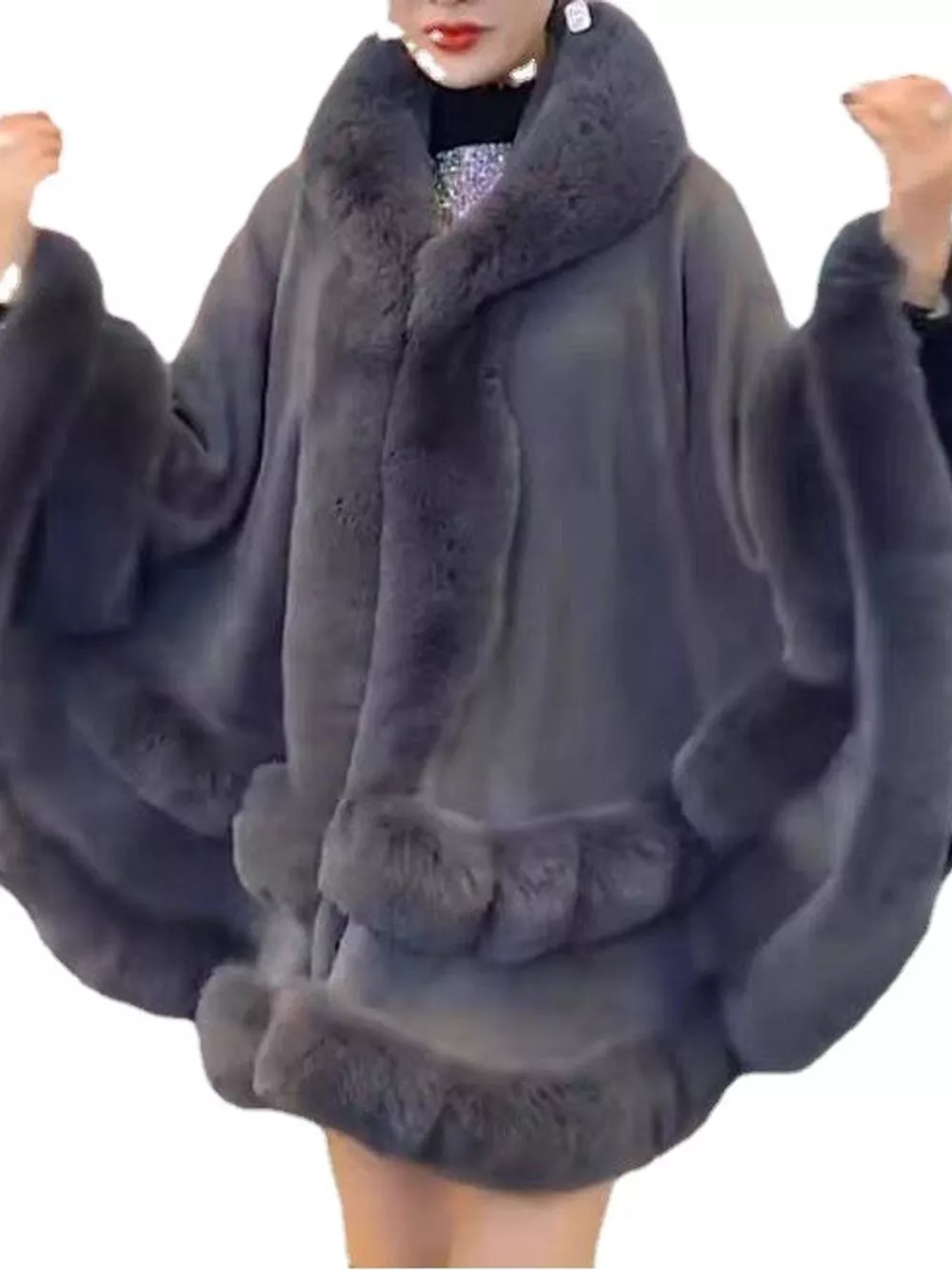 Faux Fur Trimmed Hooded Cape, image 7
