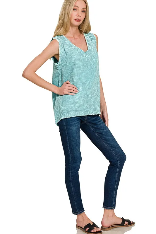 Double Gauze Raw Edge Acid Washed Tank, image 2
