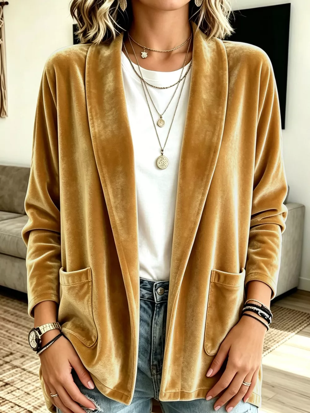 Full Size Velvet Open-Front Cardigan Plus Size, image 12