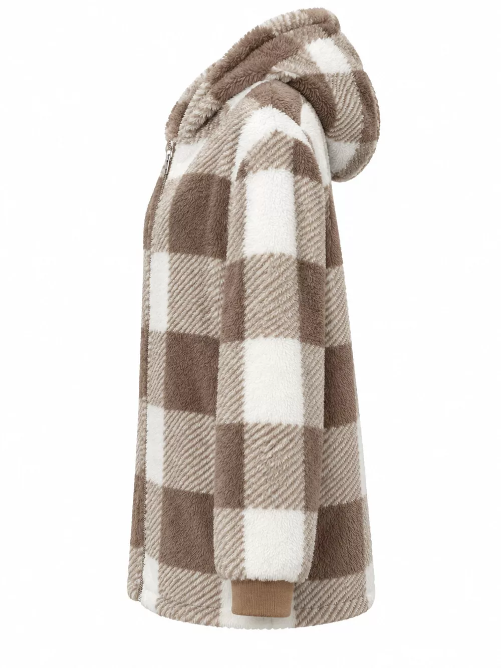 Full Size Plaid Sherpa Hooded Zip-Up Outerwear Plus Size, image 8