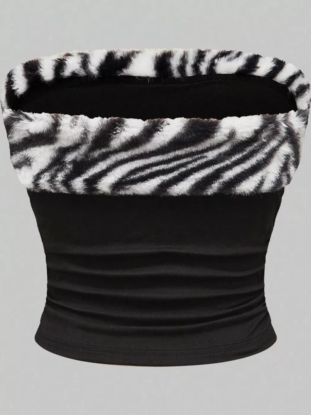 Zebra Print Faux Fur Trimmed Tube Top