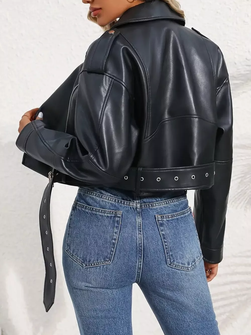 Full Size Faux Leather Zip Up Jacket Plus Size, image 16
