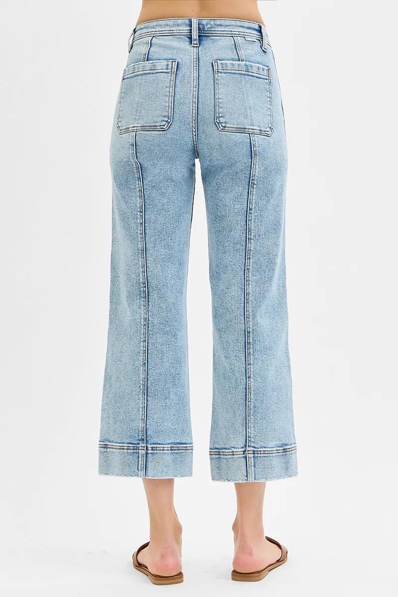 Full Size High Rise Crop Wide Front Seam Detailed Jeans Plus Size, image 4