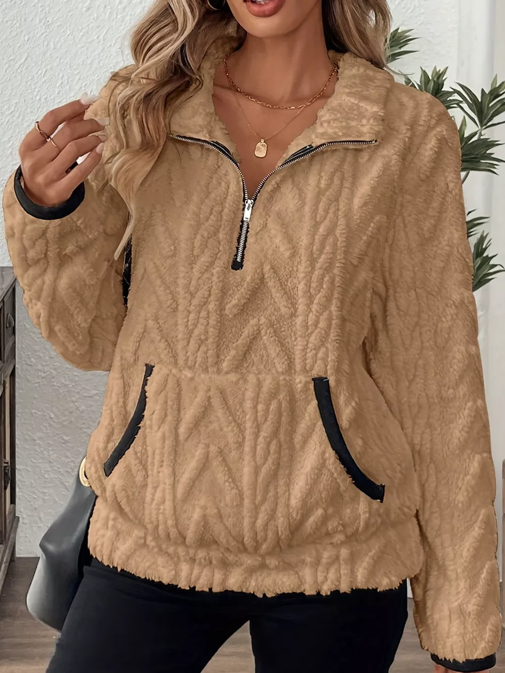Full Size Quarter-Zip Sherpa Sweatshirt Plus Size, image 26