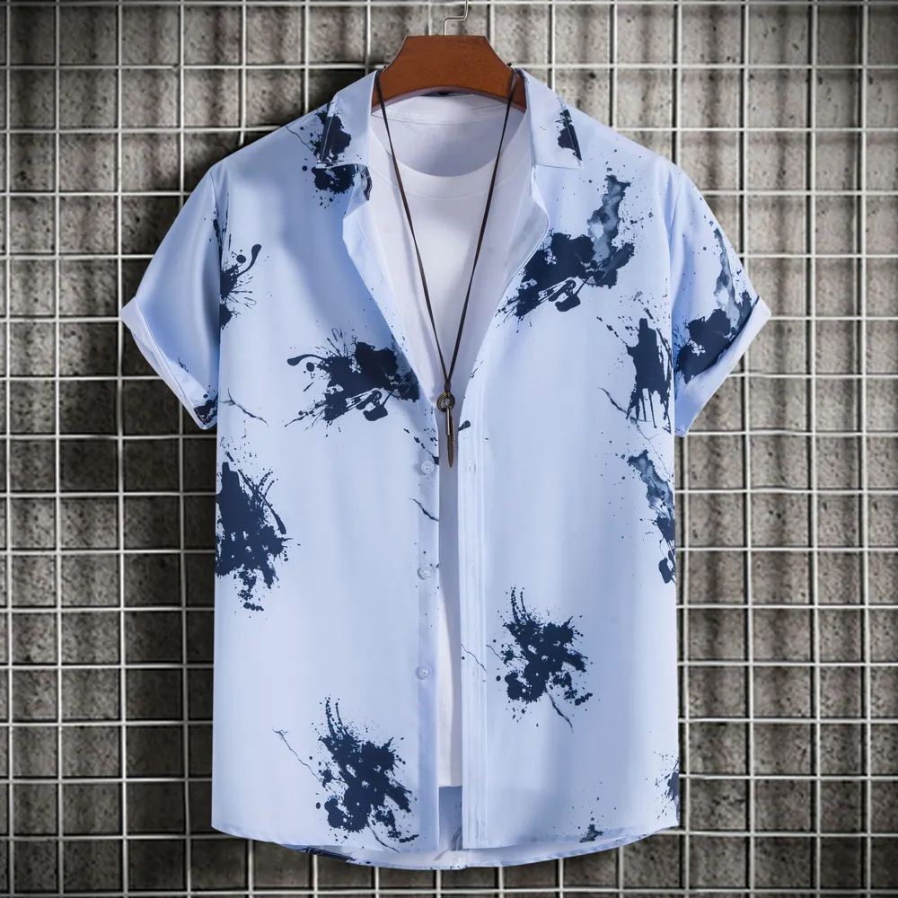 Men's Plus Size Ink Splash Pattern Short Sleeve Casual Shirt