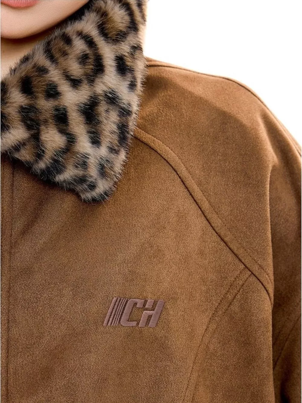 Faux Fur Collar Zip Up Jacket, image 7