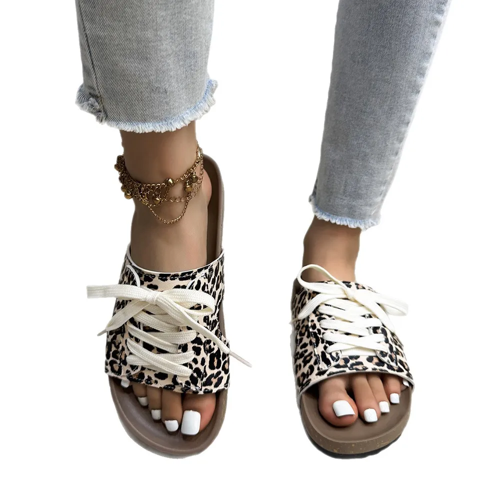 Leopard Print Open Toe Lace-up Sandals, image 5