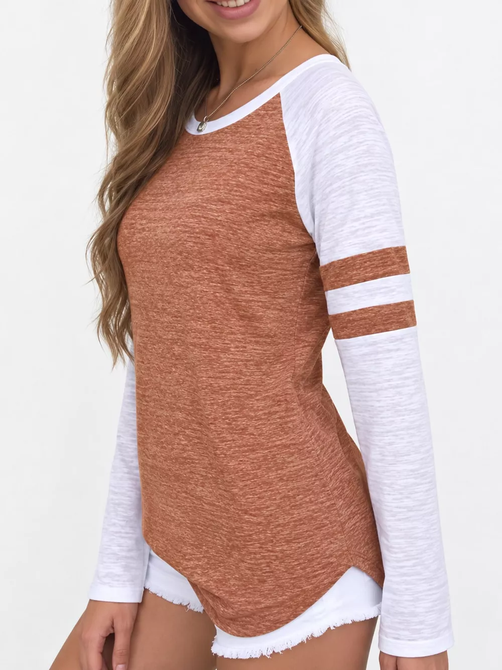 Full Size Color-Block Raglan Sleeve Striped T-Shirt Plus Size, image 22