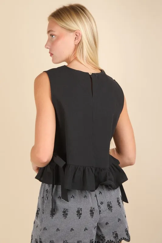 Side Tie Detail Ruffled Sleeveless Top, image 2