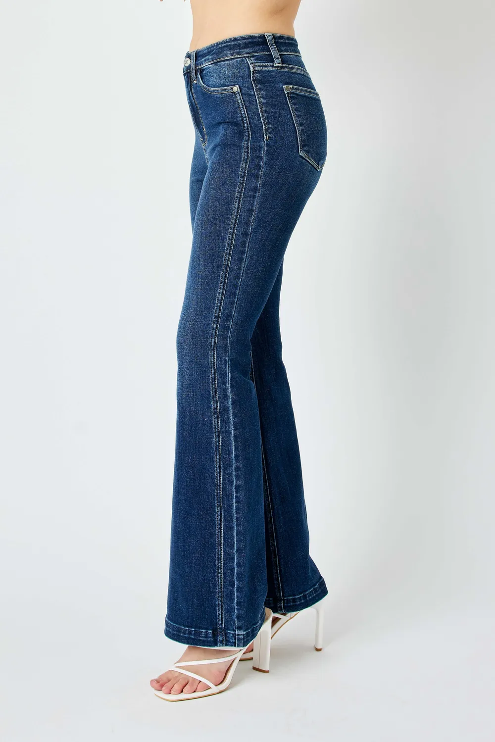 Full Size Hw Angled Side Seam Detail Flare Jeans Plus Size, image 2
