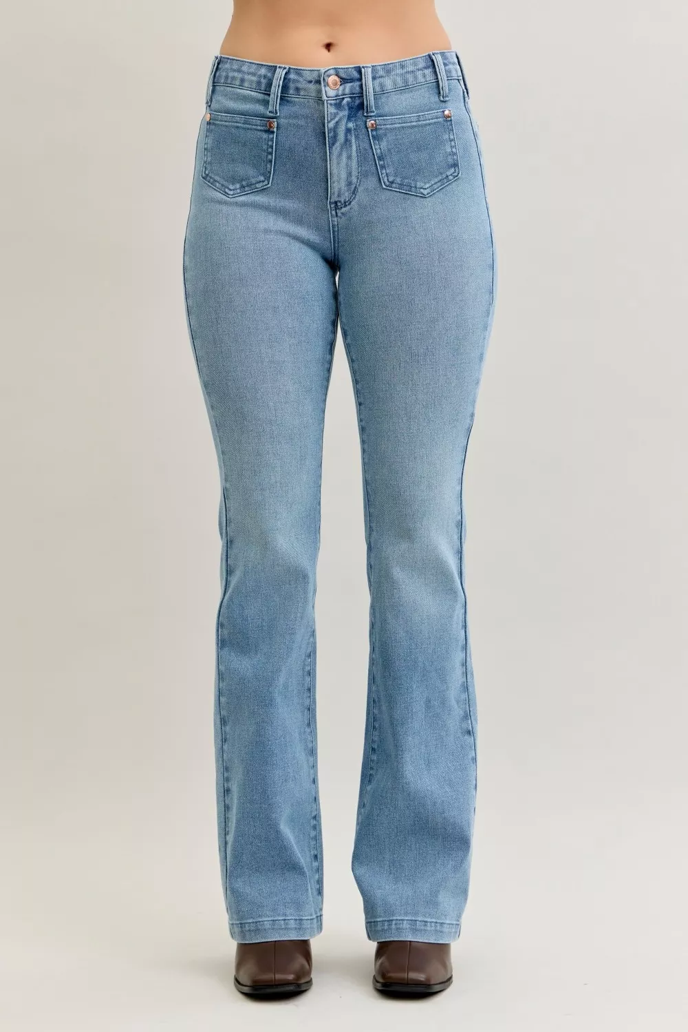 Full Size Mid Rise Bootcut Jeans with Contrast Wash & Front Patch Pockets Plus Size, image 11