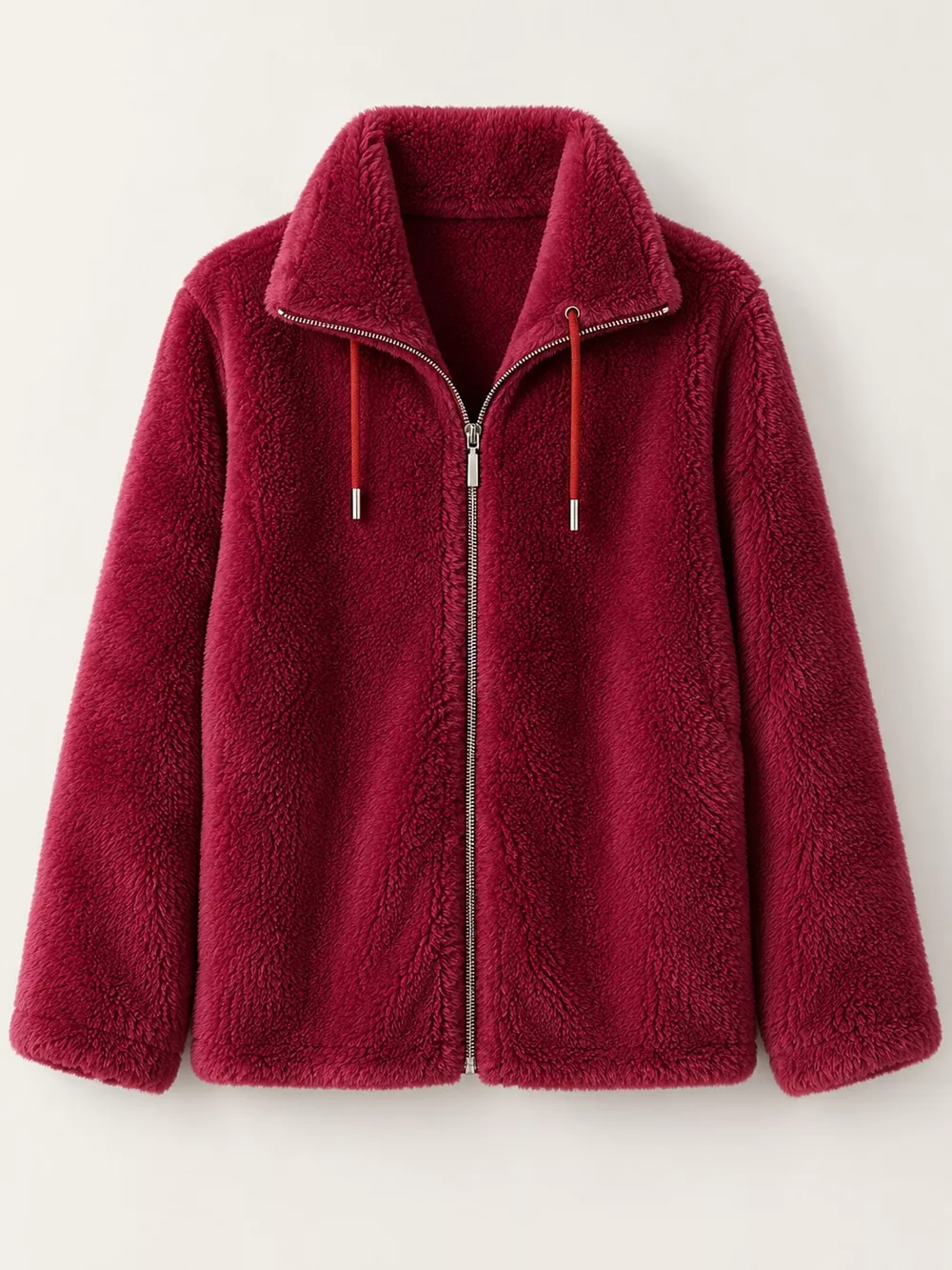 Full Size Drawstring Faux Fur Stand-Collar Zip-Up Outerwear Plus Size, image 29