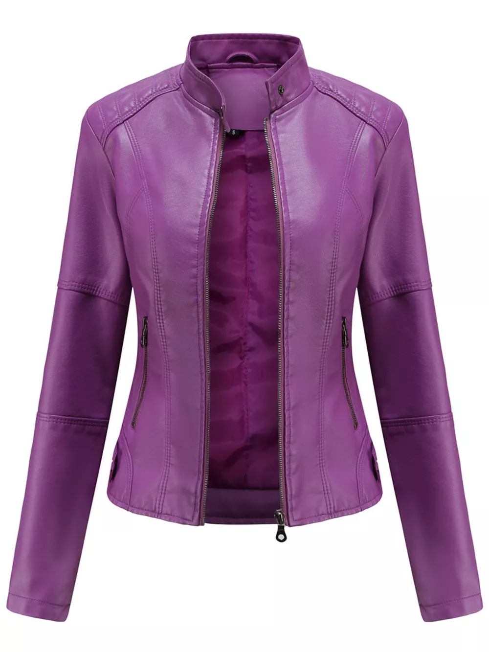 Full Size Slim Fit Faux Leather Moto Jacket Plus Size, image 28