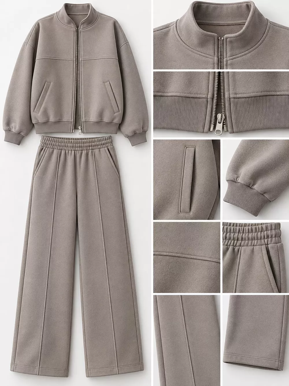 Casual Zip-Up Jacket and Wide-Leg Sweatpants Set, image 66