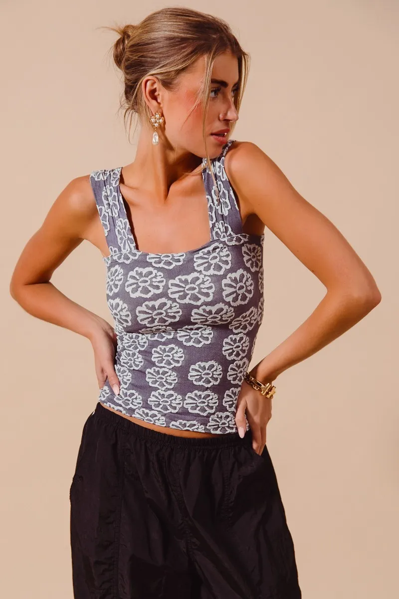 Two Tone Floral Seamless Tank Top, image 9