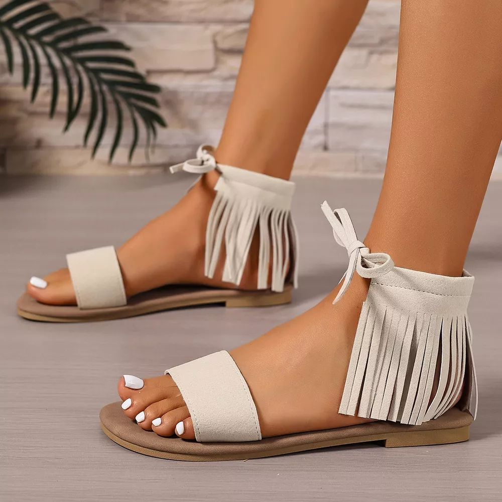 Fringe Ankle Flat Sandals, image 8