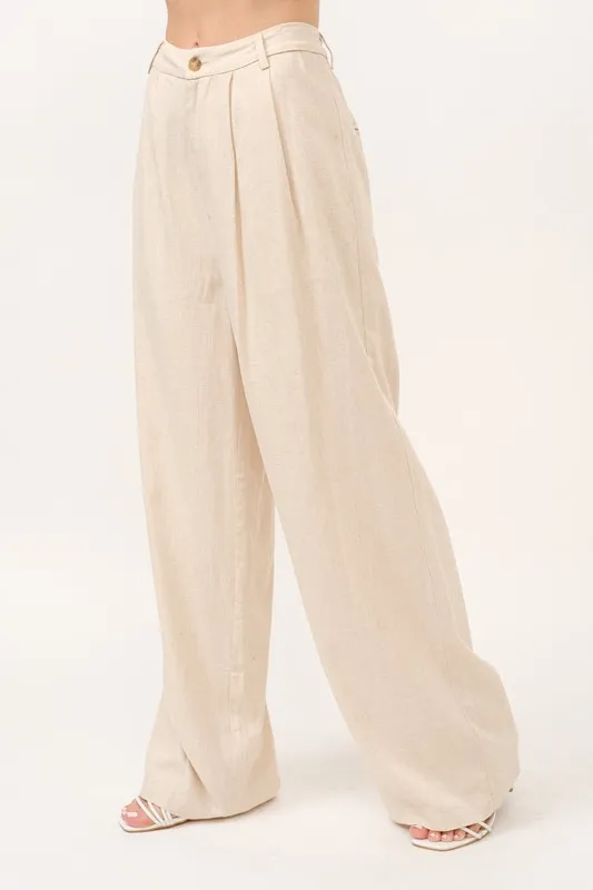 High-Rise Wide Leg Linen Blended Pants, image 3