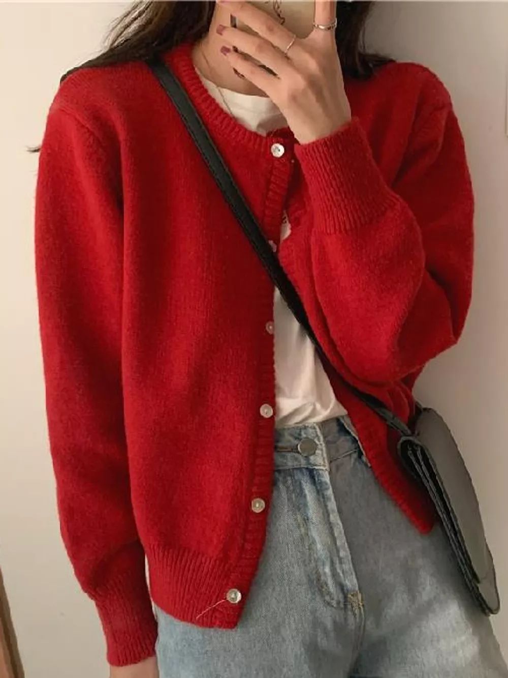 Crew Neck Button-Down Knit Cardigan, image 2