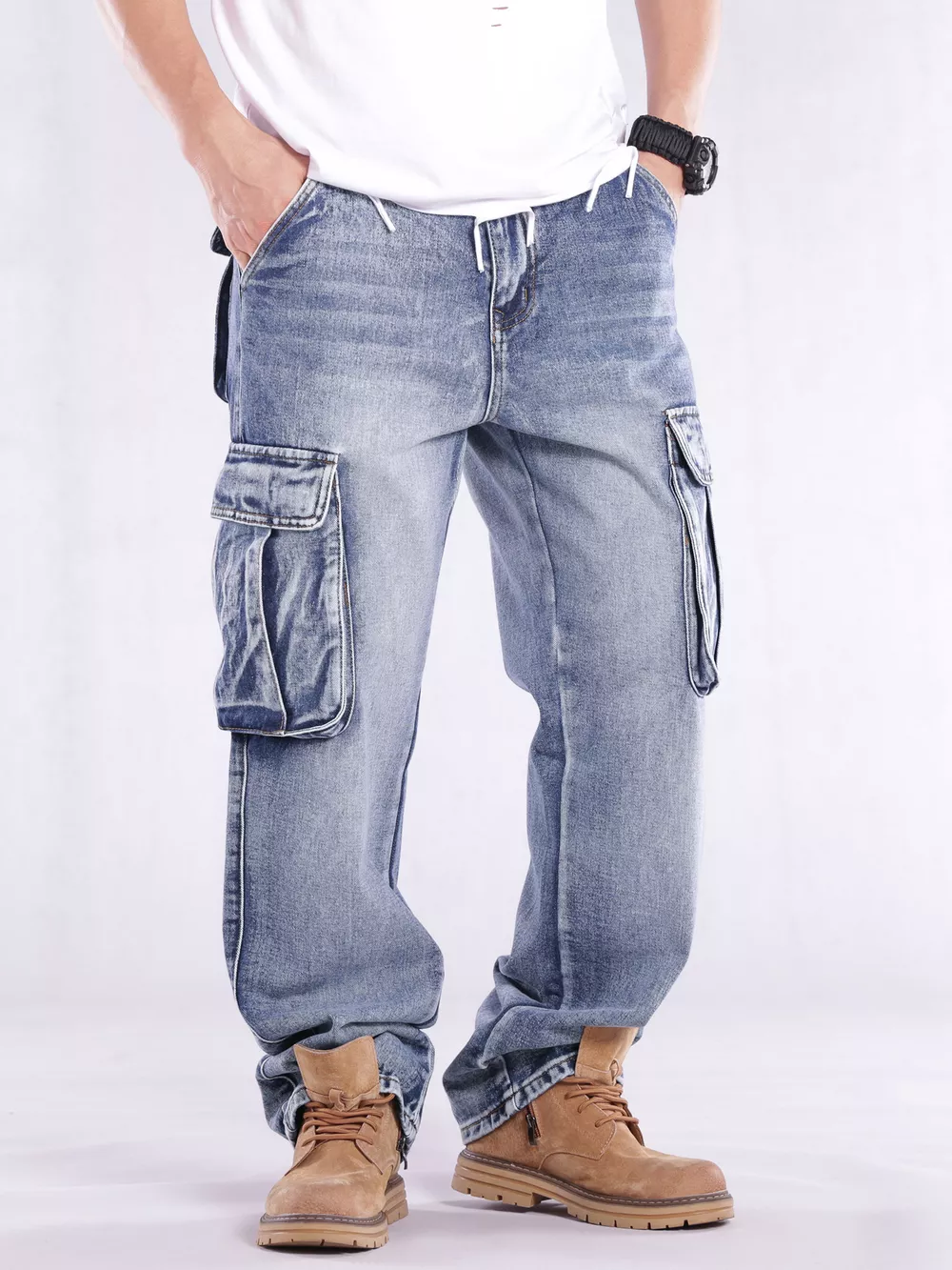 Men's Loose Fit Cargo Jeans, image 4