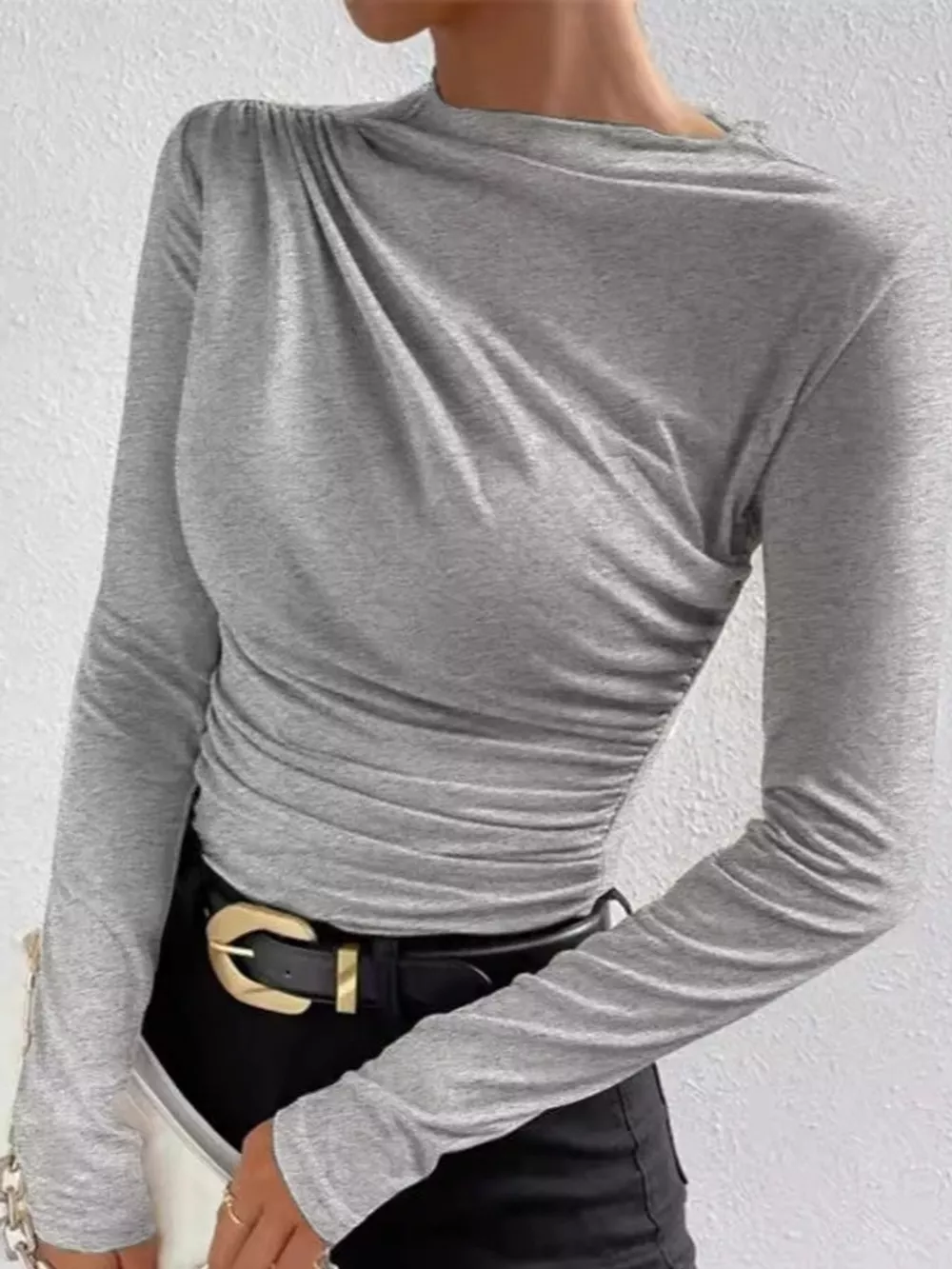 Ruched Long Sleeve Slim-Fit T-Shirt, image 21