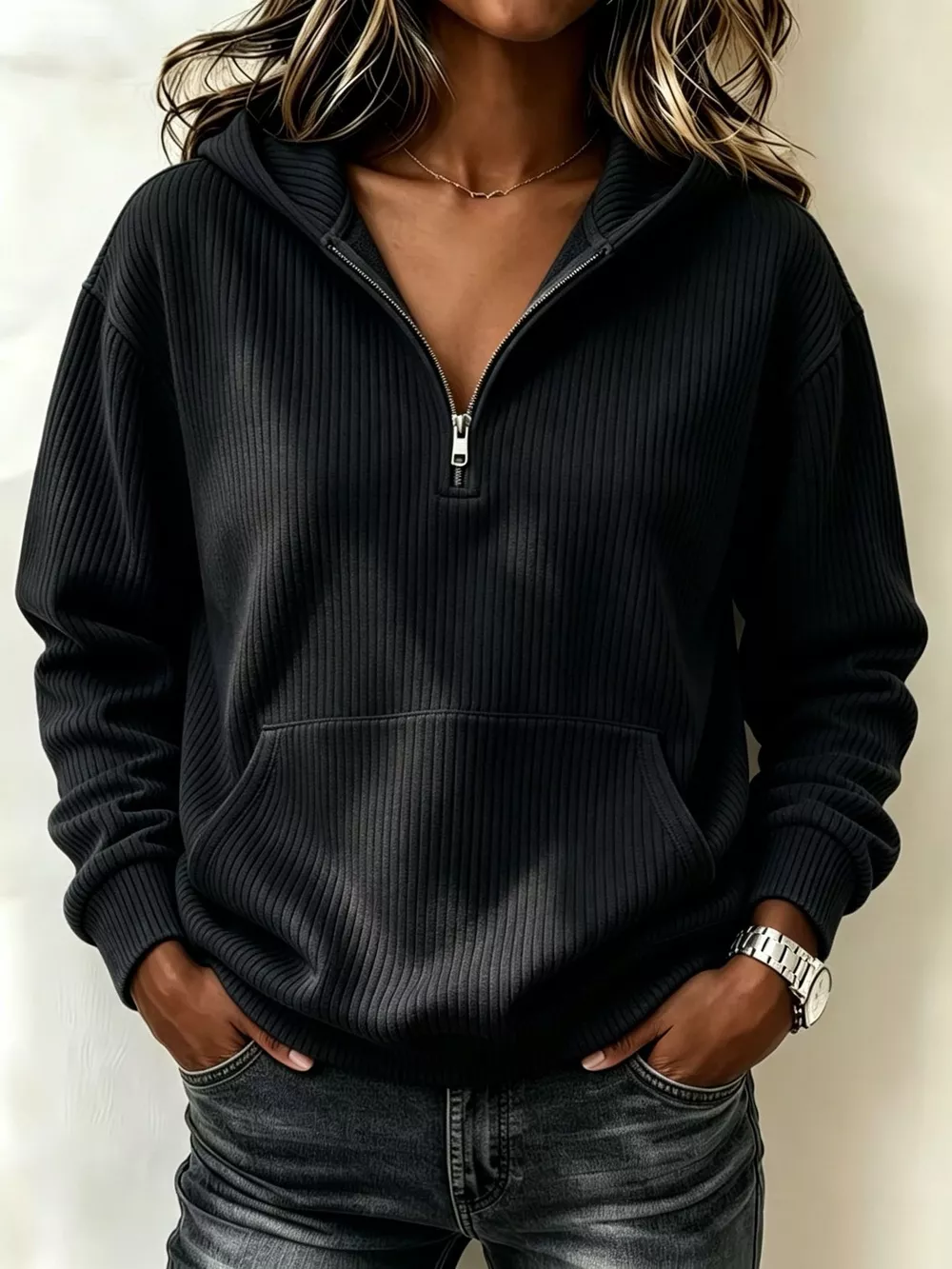 Kangaroo Pocket Half-Zip Hoodie, image 14