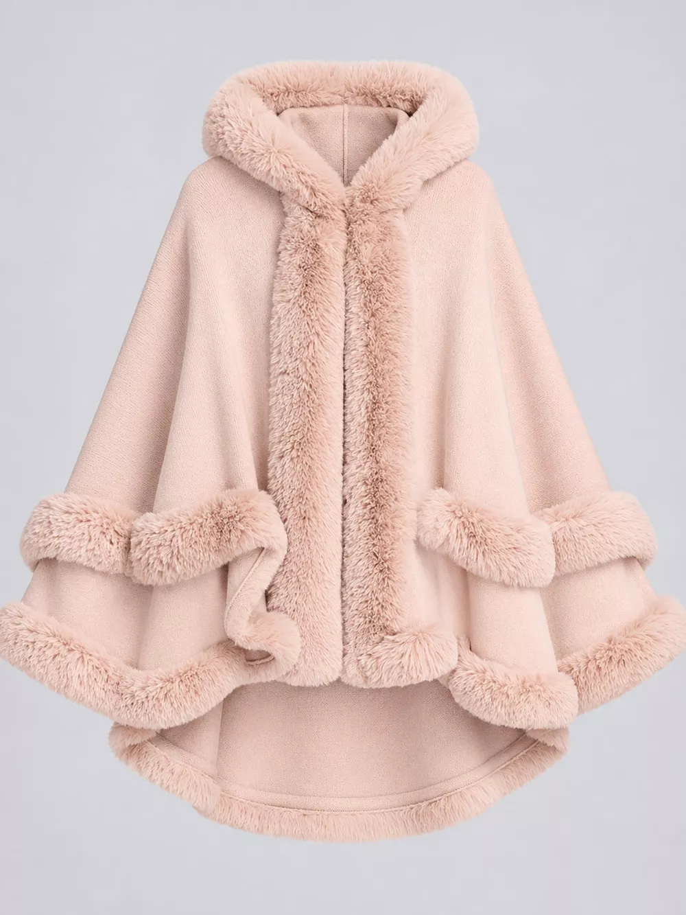 Faux Fur Trimmed Hooded Cape, image 4