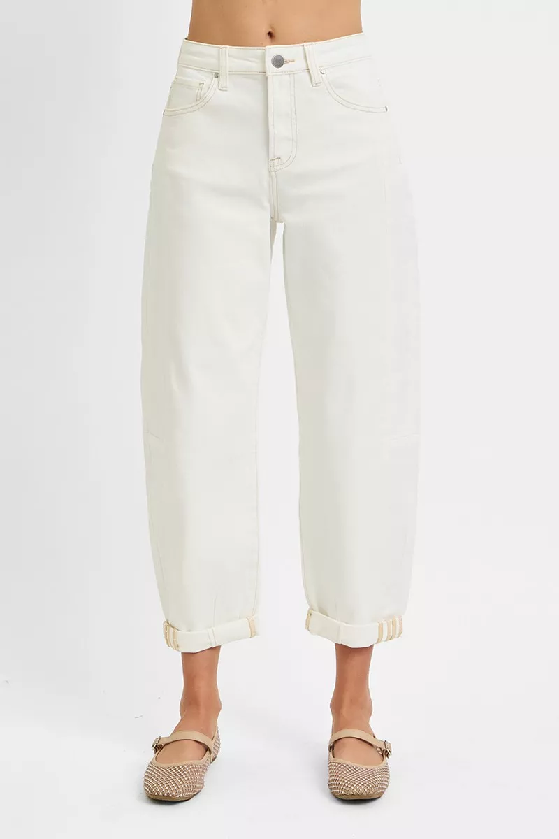 Full Size High Rise Barrel Cropped Jeans Plus Size
