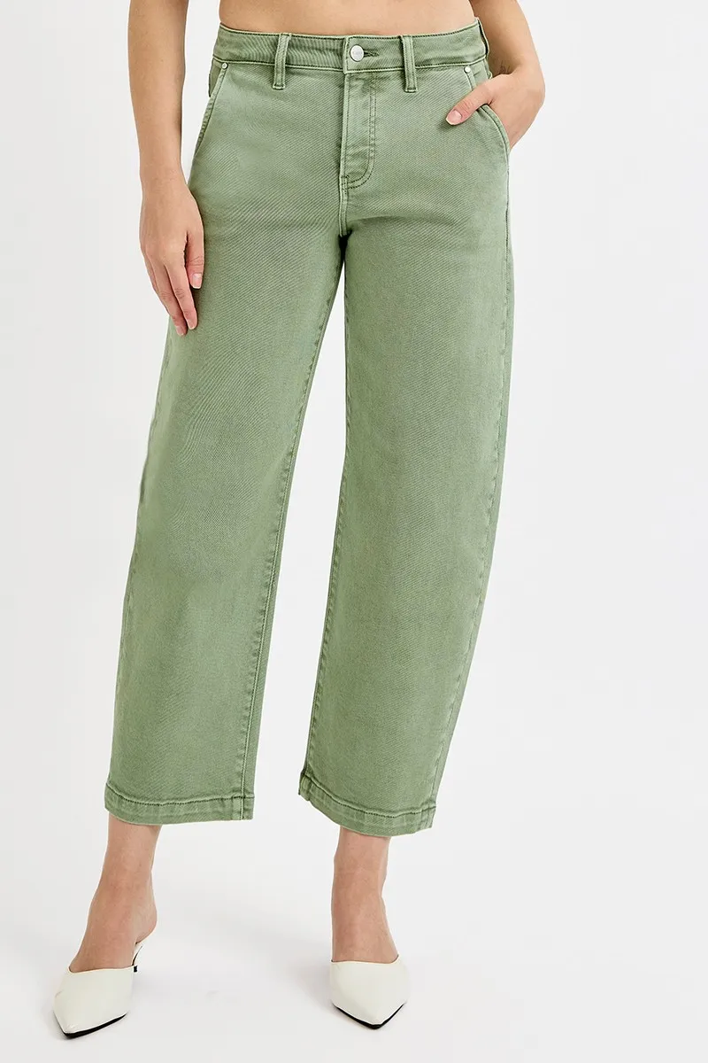 Full Size Tummy Control High Rise Crop Barrel Jeans Plus Size