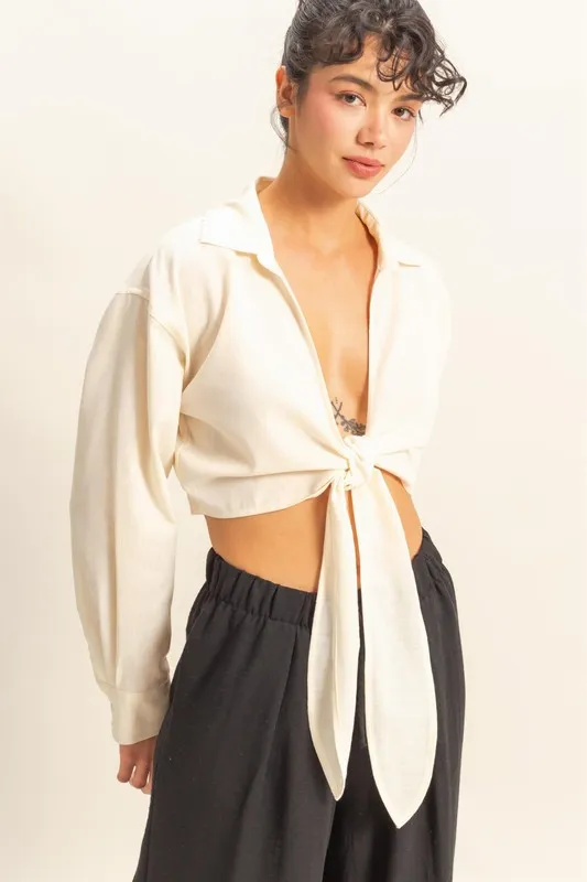 Washed Tie Front Crop Top, image 2