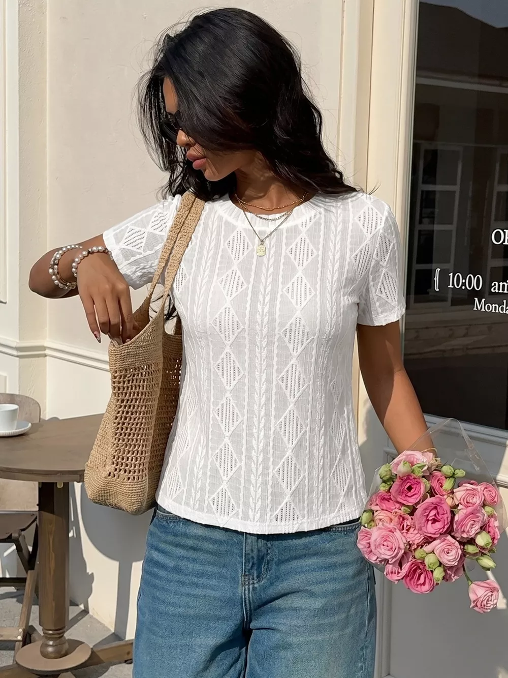 Textured Bow Back Knit T-Shirt, image 5