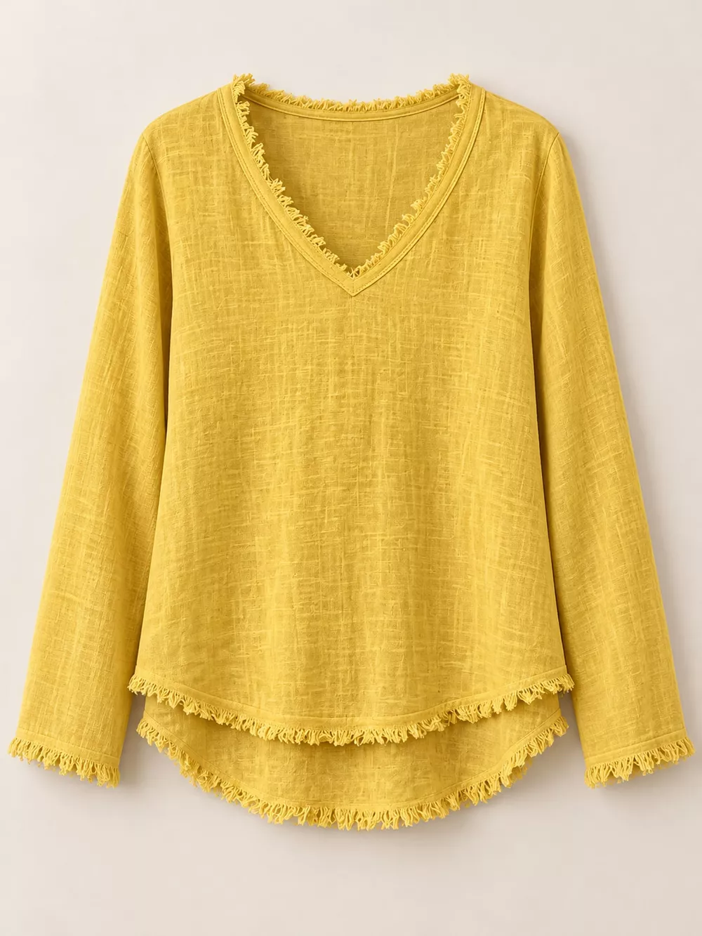 Full Size Frayed Hem V-Neck Blouse Plus Size, image 39