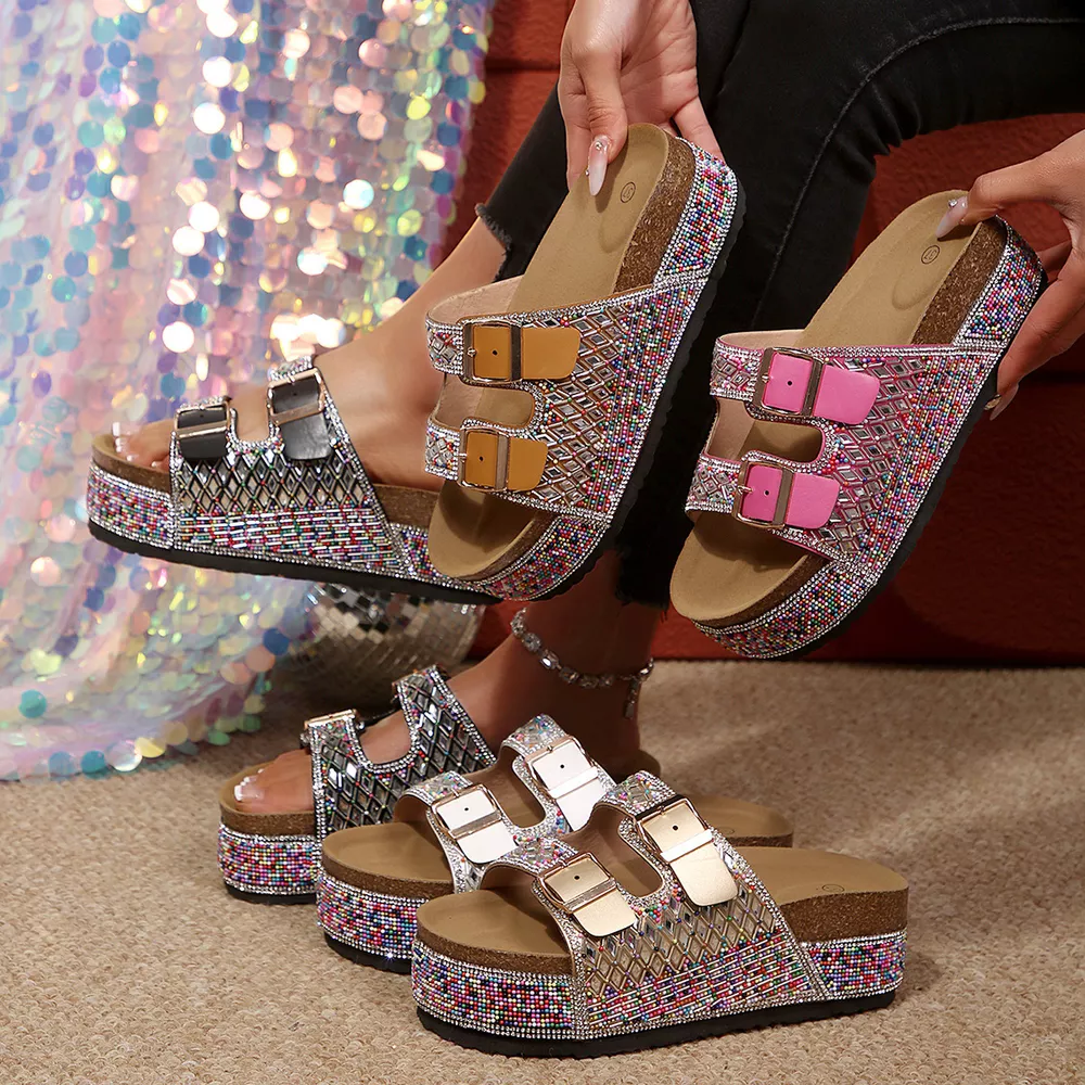 Rhinestone Double Buckle Sandals, image 2