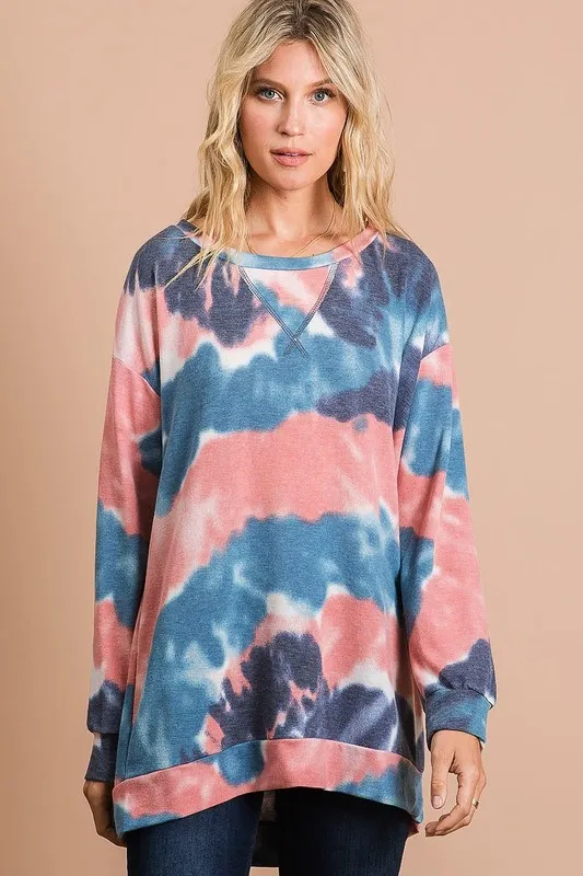 Tie Dye French Terry Pull Over with Front Stitching Detail, image 9