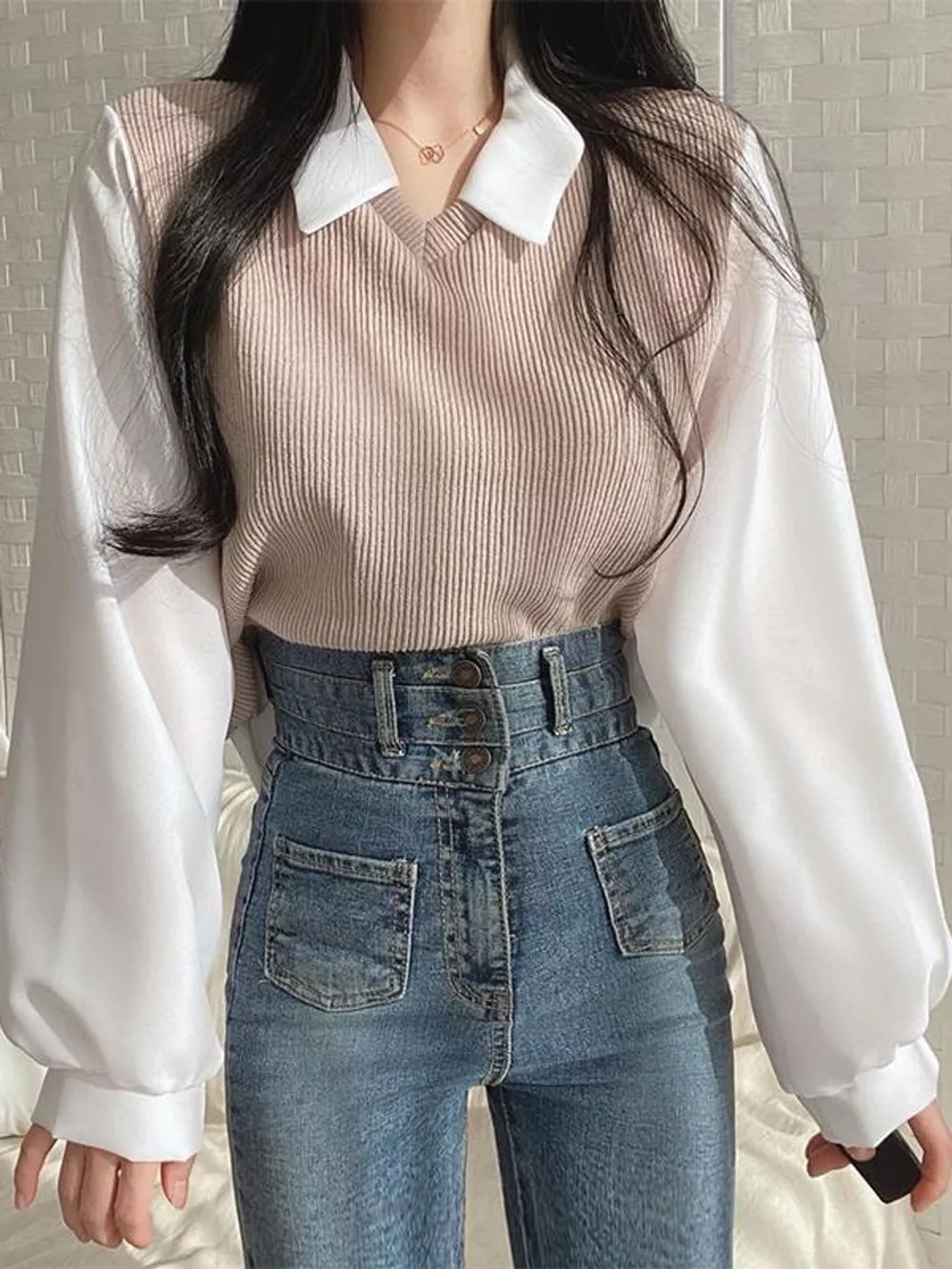 Layered Look Long Sleeve Blouse, image 8