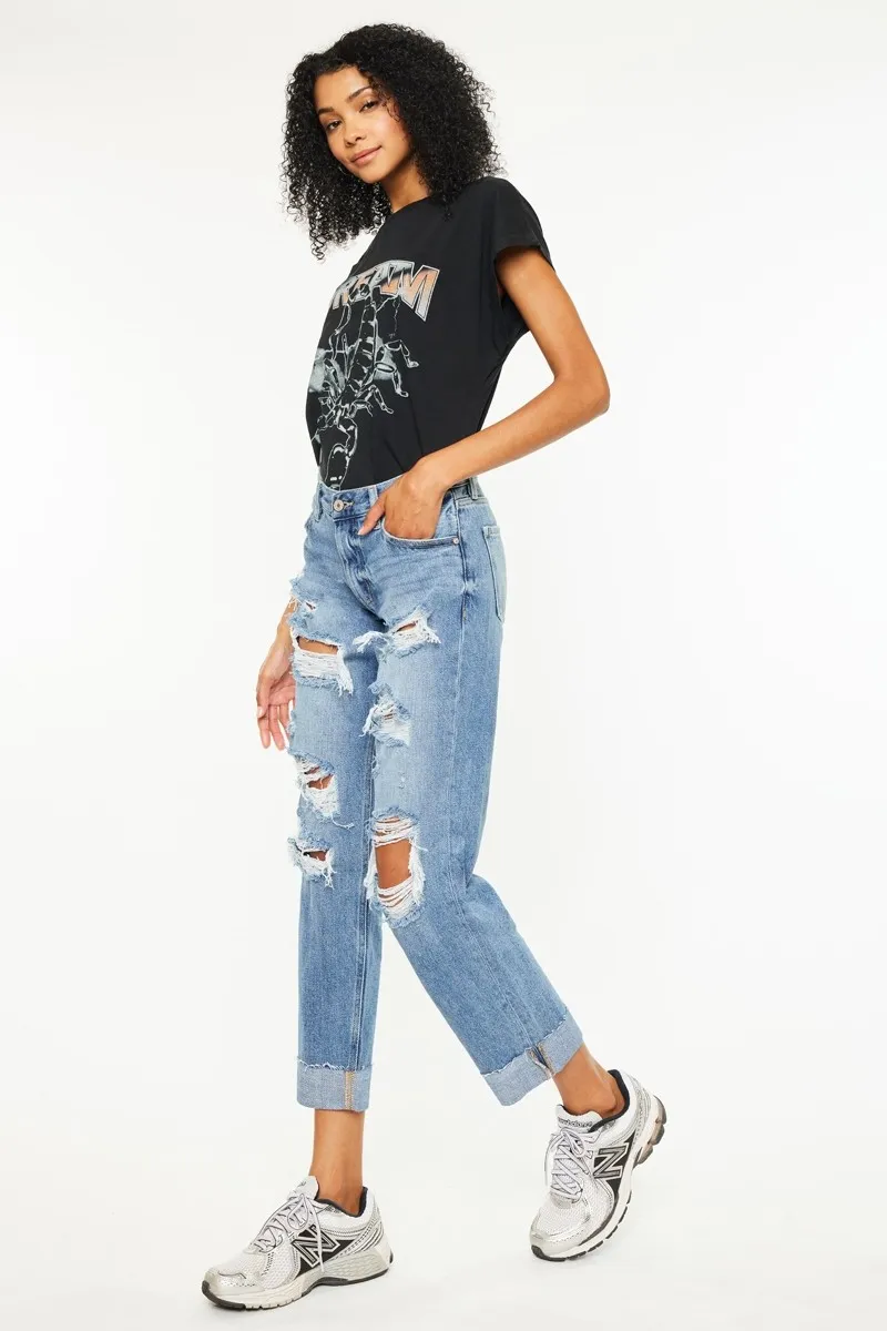 Mid Rise Distressed Boyfriend Fit Jeans, image 2