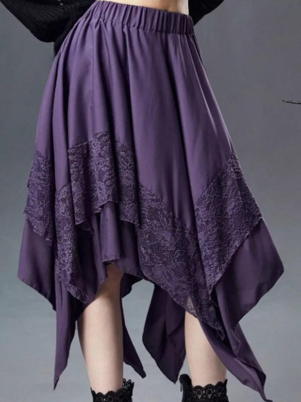 Full Size Asymmetrical Hem Lace Detail Skirt Plus Size, image 6
