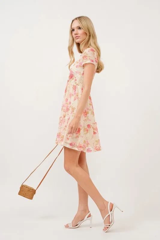 Square Neck Tiered Floral Fishnet Dress, image 4