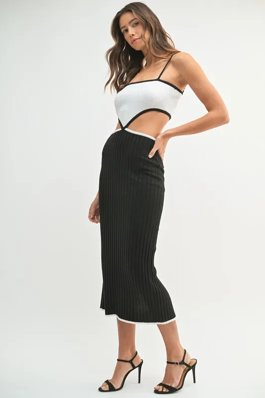 Ribbed Knit Color Block Cutout Midi Dress, image 6