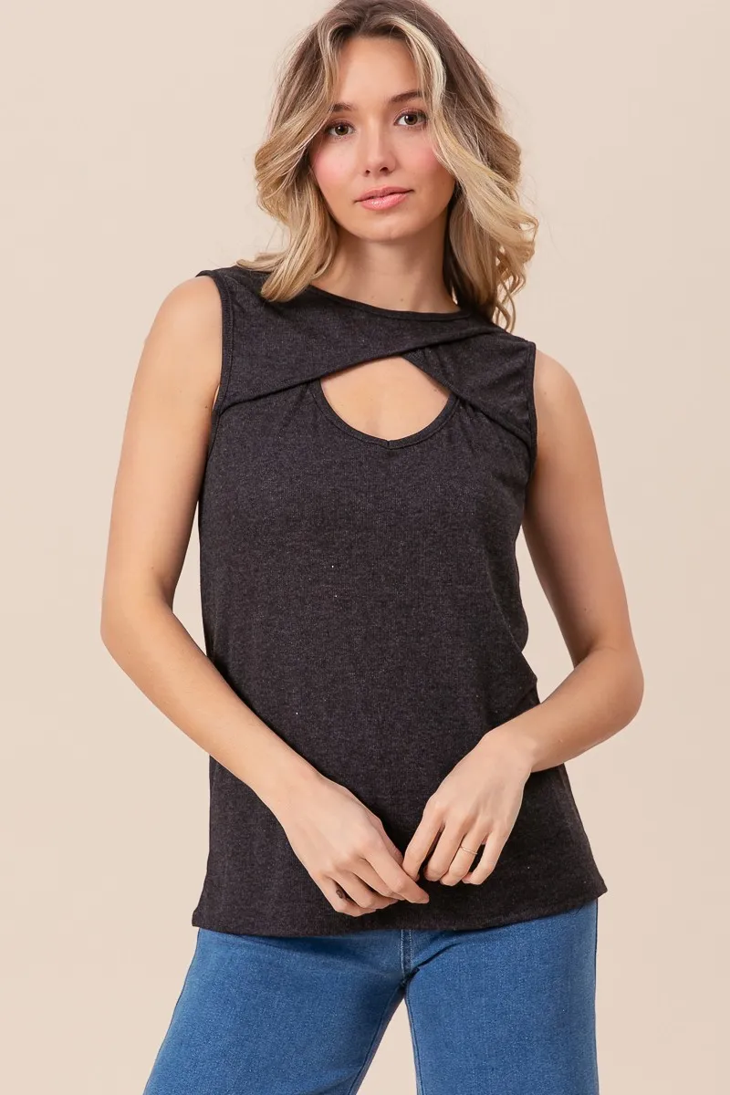 Baby Rib Knit Front Sut Out Detailed Sleeveless