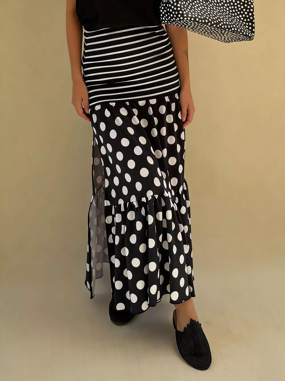 Polka Dot Striped Slit Maxi Skirt, image 2