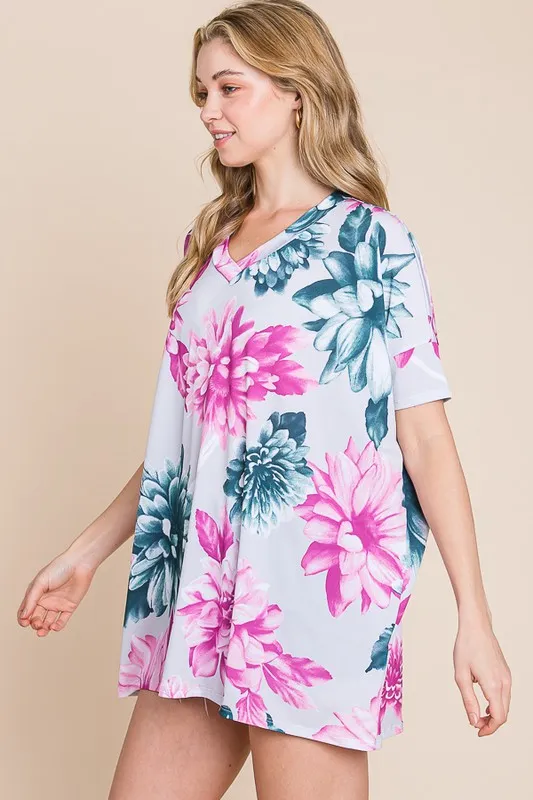 Floral V-Neck Short Sleeve T-Shirt, image 3