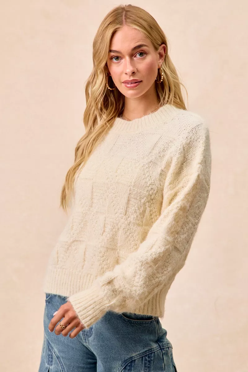 Checker Board Drop Shoulder Sweater, image 9